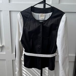 L’AGENCE Black & White Leather Belted Jacket
